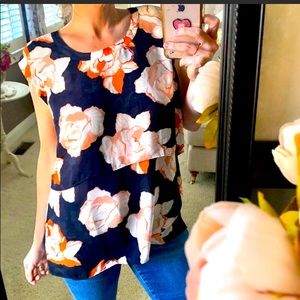 CABI Peony Floral Orange Print Sleeveless Blouse